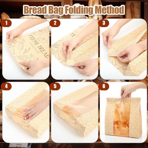 Feifeiya 150 Set Bread Paper Bags for Homemade Sourdough Kraft Bread Bags with Clear Window Seal Stickers 14'' x 8.3'' x 3.5'' Large Bakery Packaging for Storage Baked Goods Cookies - Image 7