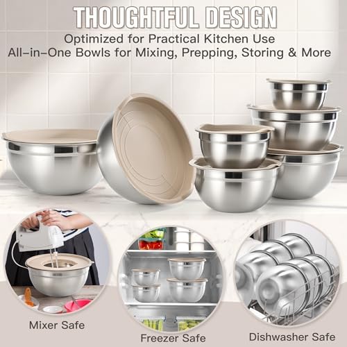 21PCS Mixing Bowls with Lids Set, 7 Mixing Bowls & 14 Measuring Spoons, Stainless Steel Nesting Bowls for Baking & Cooking Prepping Space Saving Storage, Kitchen Essentials, 0.6-5.5QT - Image 7