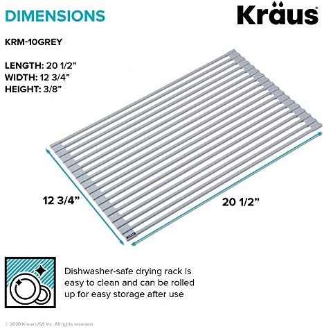 Kraus Multipurpose Over-Sink Roll-Up Dish Drying Rack, Colander and Trivet in Light Grey, KRM-10GREY - Image 6