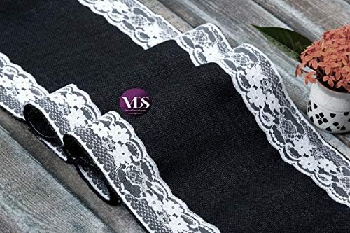 VDS Pack of 25, Burlap Table Runner with White Lace Edge, 100% Natural Jute Rustic Hessian Table Cloth Centerpiece for Wedding Birthday Party Banquet Table Decoration (Size 12X108 Inch)(Black) - Image 6
