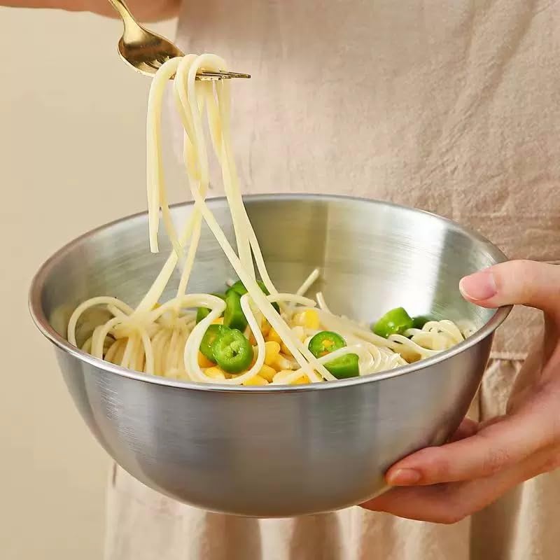 Mixing Bowls, Set of 3, Stainless Steel Bowl, Salad Bowl Set, Gourmet Bowl Set with Strainer and Grater Attachments, Serving Bowls, Snack Bowls and Bowls, Size 2.5 L, 2 L, 0.7 L, Stackable and - Image 7