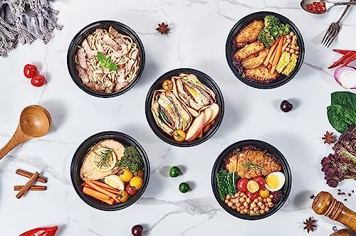 FULING 32 oz 50 ct Round Meal Prep Containers with Lids Plastic Food Storage Lunch Plan To Go Box Disposable Take Out Bowls Black BPA Free Reusable Durable Stackable Microwave Freezer Dishwasher Safe - Image 6