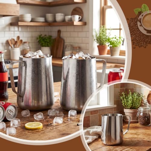 2 Pack Stainless Steel Pitcher 34 oz / 1 L Beverage & Water Pitcher with Handle and Pour Spout Heavy Duty Metal 4 Cup Milk Frothing Jug for Iced Tea Coffee Milk Juice Restaurant and Home Use - Image 6