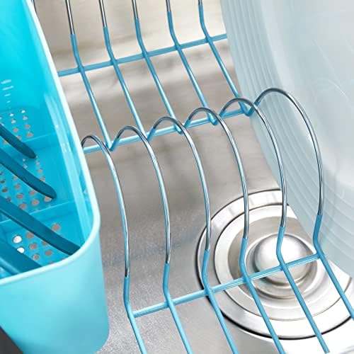 Sweet Home Collection 2 Piece Dish Drying Rack Set Drainer with Utensil Holder Simple Easy to Use Fits in Most Sinks, 14.5" x 13" x 5.25", Turquoise Blue (Pack of 12) - Image 6