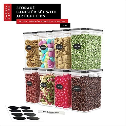 DWËLLZA KITCHEN Airtight Food Storage Container Set - 8 Pieces 1.4L - Plastic BPA Free Kitchen Pantry Storage Containers with Lids - Dishwasher Safe - Include 8 Labels - Keeps Food Fresh & Dry - Image 7