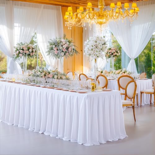 2 Pack White Rectangle Tablecloth 6 FT Stretch Spandex Fitted Table Cloth for 6 Foot Rectangle Tables Banquet Tablecloths Wrinkle Free Table Cover Stitch Ruffle Table Skirt for Party Wedding Birthday - Image 7