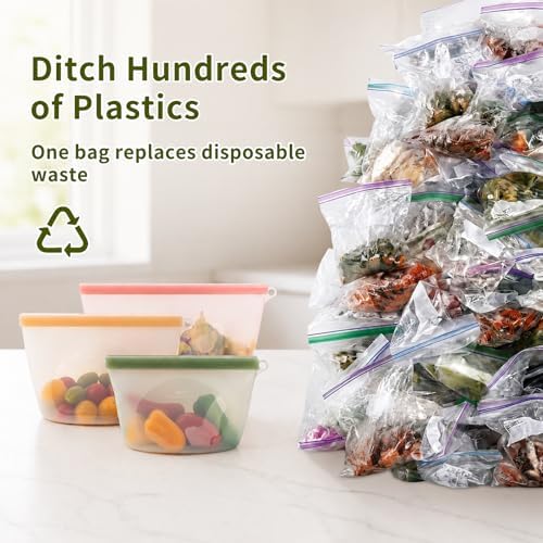 12-Packs Slider Reusable Silicone Food Storage Bags, 100% Silicone Stand-Up Wide-Open Leakproof Reusable Storage Bags for Food, Freezer Microwave Oven Dishwasher Safe, Eco-Friendly, Mixed 4L 4S 4XS - Image 7