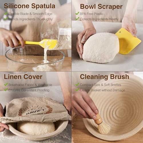 BAVIFY Sourdough Starter Kit, Banneton Bread Proofing Baskets Set | 2-Pack 9 in Round Wood Pulp Banneton, 2.2 lb Capacity, Superior Moisture Control, Easy Release, Thick Walls Design - Image 6