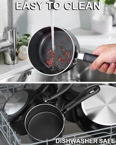 Cook N Home Basic 2 Quart Nonstick Saucepan with Glass Lid, Small Non Stick Aluminum Sauce Pan, Multi-Purpose Milk Chocolate Cooking Pot with Stay-Cool Handle, Black - Image 6