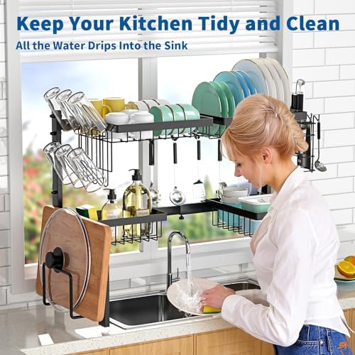 Over The Sink Dish Drying Rack,Expandable 2-Tier Stainless Steel Over The Sink Dish Rack with Utensil Holder Dish Drainers for Kitchen Counter - Image 6