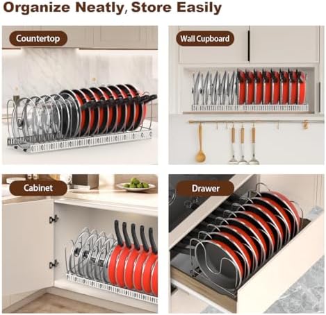 Housolution Pot and Pan Lid Organizer Holder Storage Rack, Silver - Image 6