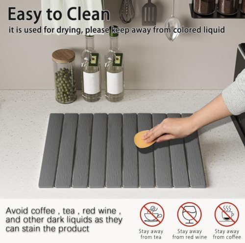 Stone dish drying mats for kitchen counter, large 23.6"L x 15.4"W foldable diatomite dish stone drying mat, quick dry extra fast absorbent roll up rack, stone dish drying mat (Gray, Large) - Image 5