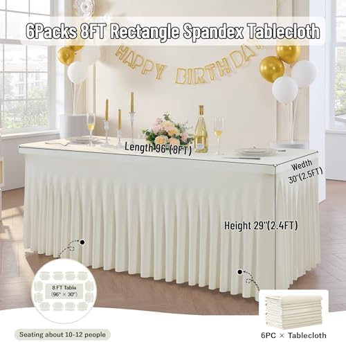 Spandex Tablecloth 8FT Rectangle Table Cover 8 Pack Ivory Wrinkle-Free - Image 6