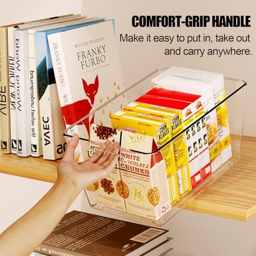 4 Pack Large Clear Plastic Storage Bins, Kitchen &Pantry Organizer | Heavy-duty 450g BPA-free PETG containers with handles for fridge, under-sink, bathroom, office, closet, and garage storage - Image 6