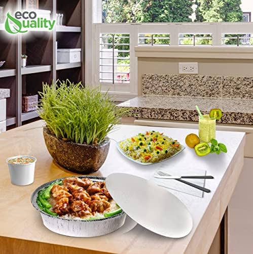 EcoQuality 8" Round Aluminum Foil Pans with Board Lids - Disposable Containers with Foldable Walls for Pie Baking, Cooking, Serving, Reheating, and Storing - Freezer and Oven Safe Tart Pan 200 Pack - Image 7