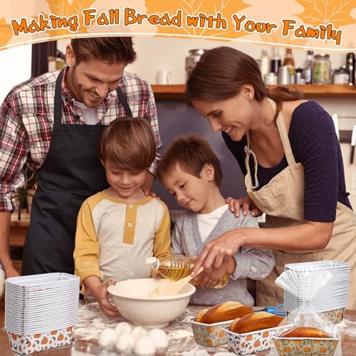 Hushee 50 Sets Fall Paper Loaf Pan 6.3 x 2.2 x 2.2 Inch Disposable Cake Pan Liners with Clear Plastic Bags and Ties Rectangle Paper Baking Mold for Thanksgiving Autumn Bread Cake Bakery(Novel) - Image 6