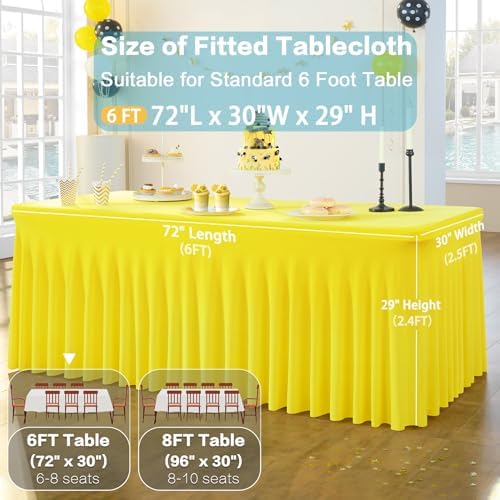 2 Pack Yellow Spandex Table Clothes for 6 Foot Rectangle Tables, Wrinkle Free Lemon Fitted Table Cover 6ft Stretch Tablecloths Desk Skirt for Parties Weddings Birthday Banquet Baby Shower - Image 6