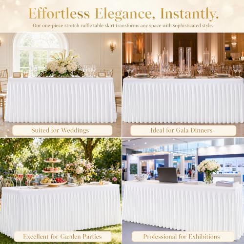 5 Pack White Stretch Spandex Tablecloths, 6ft Fitted Rectangle Table Cover with Skirt, Wrinkle Free Polyester Table Cloth for Wedding, Party, Banquet, Baby Shower, Christmas - Image 7