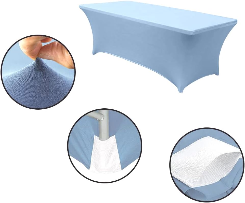 MDS® Pack of 2 Spandex Tablecloth 6FT Tight Fitted Stretch Table Cover – Washable Wrinkle-Free Reusable Elastic Patio Tablecloth for Wedding, Party, Banquet, Trade Show, Event Décor - Baby Blue - Image 4