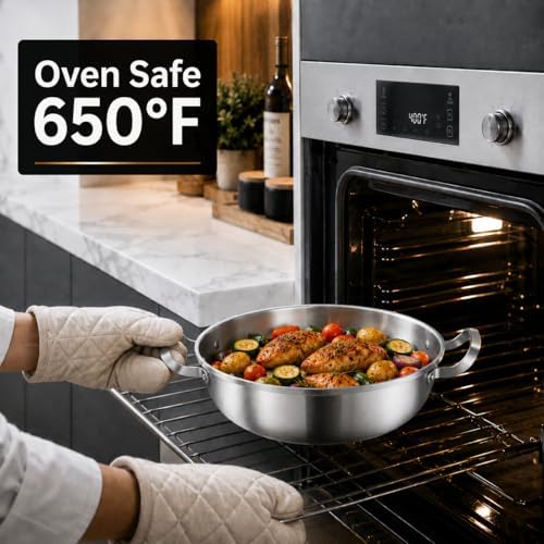 DELARLO Tri-Ply Stainless Steel Hot Pot 11 inch Everyday pan With lid,3.5QT - Image 6