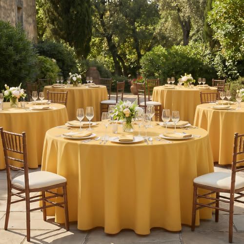 Fitable 6 Pack Gold Round Tablecloths - 120 Inches in Diameter - Image 6