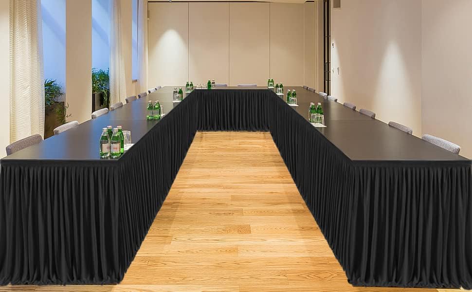 PARTISKY Black Polyester Table Skirt for Rectangle Tables 17ft, Wrinkle Resistant Pleated Ruffle Table Cloth for Banquet Wedding Trade Baby Shower Display Gift Dining Table - Image 7