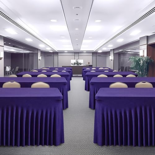 Wish Care 2 Pack Dark Purple Spandex Table Clothes for 6 Foot Rectangle Tables, 6FT Wrinkle Free Fitted Tablecloths Ruffles Design Table Cover for Party, Banquet, Wedding and Events - Image 7