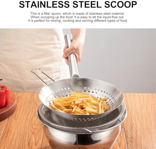 Slotted Spoon Stainless Steel, 16.9 Inch Heavy Duty Skimmer with Handle, Kitchen Strainer Ladle for Kitchen, Diameter 9.4 Inches - Image 6