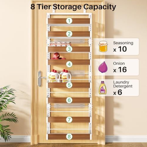 SNTD 8 Tiers Wooden Over the Door Organizer, 17" W x 6" D x 69" H, Walnut - Image 7