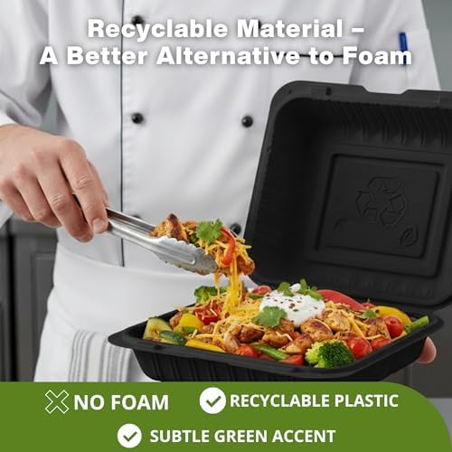 Hinged Take-Out Containers 9″ x 9″ BPA Free, Clamshell To Go Boxes Recyclable, Microwave & Freezer Safe Food Storage Boxes for Restaurants, Catering - Cake Slice Container - Black - Image 7