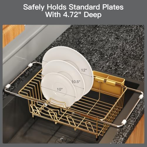 MAJALiS Gold Dish Drying Rack Over The Sink with Utensil Holder - Image 7