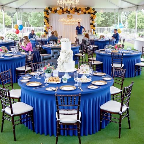 leegleri 6 Pack Royal Blue 60inch Spandex Round Tablecloths, Stretchy 120inch Fitted 5FT Round Table Cloths, Wrinkle Free Table Cover with Skirt for Wedding Party Dining Banquet - Image 6