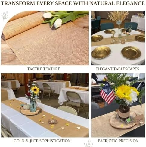 4 Pack Natural Burlap Table Runners (12 x 108 Inch) | Rustic Jute Table Runners for Wedding, Farmhouse, Thanksgiving, Coffee Table Decor Cover, Fall Décor & Parties - Image 7