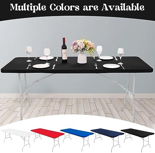 6 Pack Spandex Table Top Cover for 6FT Rectangle Tables, Stretch Fitted Tablecloth Washable Rectangle Table Covers with Elastic Edge for Indoor Outdoor Party Picnic Camping (30" W x 72" L, Black) - Image 7
