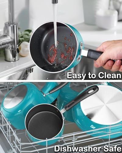 Cook N Home Basic 2 Quart Nonstick Saucepan with Glass Lid, Small Non Stick Aluminum Sauce Pan, Multi-Purpose Milk Chocolate Cooking Pot with Stay-Cool Handle, Turquoise - Image 6
