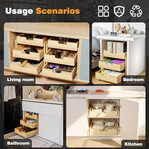 Pull Out Cabinet Organizer, 23''W×21''D Sliding Drawers for Cabinets, Soft Close Slide Out Wooden Pull out Drawers, Base Cabinet Organization for Kitchen, Pantry, Bathroom - Image 7