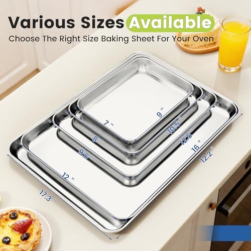 BIEAMA 12 Pack Stainless Steel Toaster Oven Baking Sheets, 9 x 7 in | Stainless steel pans with no chemical coating, mirror-polished finish and rolled edges; dishwasher safe, oven safe to 500°F. - Image 6