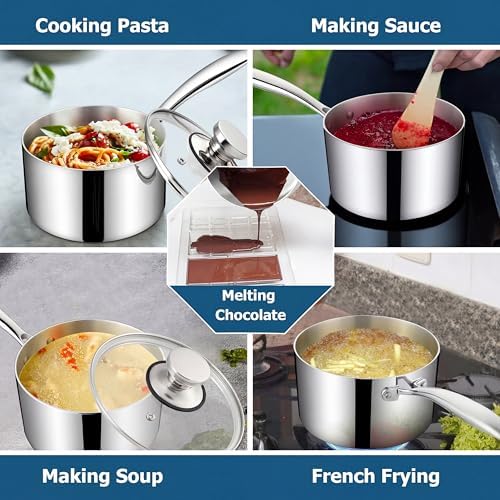 Homikit Stainless Steel Saucepan Set, 1Qt & 2Qt & 3Qt Sauce Pan with Lids 6pcs, Tri-Ply Bottom Induction Compatible Small Cooking Pot kitchen Cookware Set, Dishwasher Safe & Nonstick - Image 7