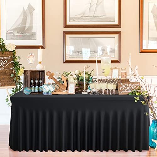 2 Pack Black Spandex Tablecloths for 4 ft Rectangle Tables, Wrinkle Free Fitted Table Covers 4 Foot StretchyTable Cloth with Skirt for Parties Weddings Birthday Banquet Baby Shower - Image 6