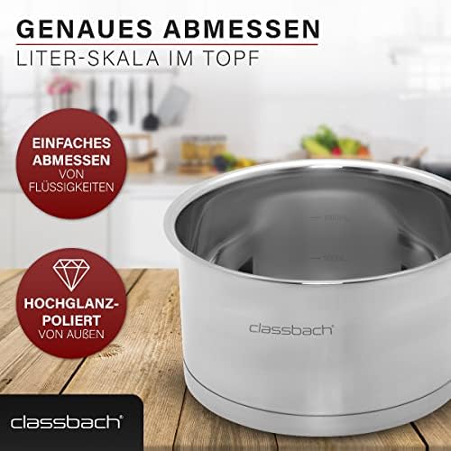 classbach® C-KTS 4015 6-Piece Saucepan Set, Stainless Steel Cooking Pot Set for All Types of Cookers (Induction, Gas Hob, Ceramic Hob, Electric Hob), Dishwasher Safe Cooking Pot Set, Camping, Pots - Image 7