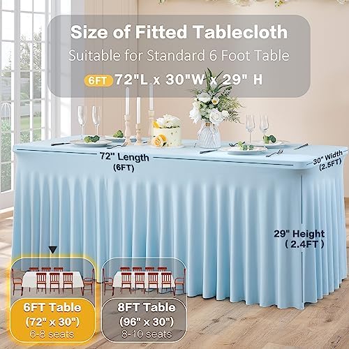 4 Pack Spandex Baby Blue Tablecloths for 6 Foot Rectangle Tables, Wrinkle Free Fitted Table Cloth 6ft Stretchy Tablecover Skirt for Parties Weddings Birthday Banquet Baby Shower - Image 6