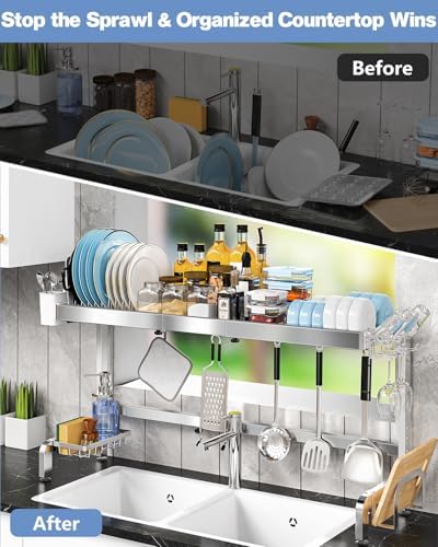 2-Tier Stainless Steel Over-the-Sink Dish Drying Rack, Expandable - Image 7