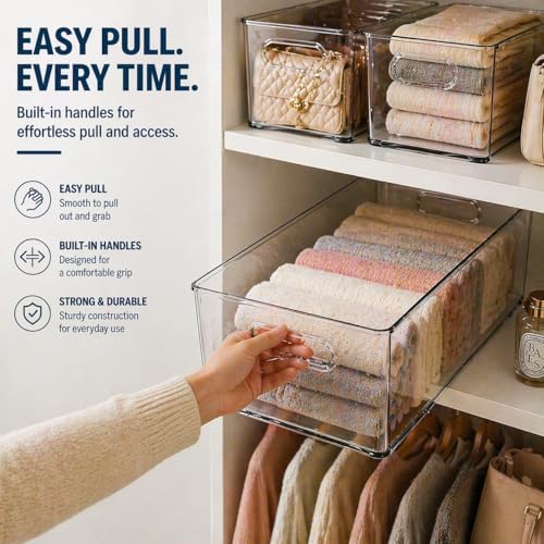 MOONEDGE 6 Pack Clear Organizer Bins 11x8x6in Pantry Organizers and Storage - Image 7