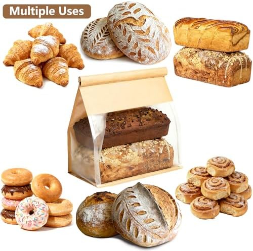 200 Pack Extra Large Paper Bread Bags for Homemade Bread Sourdough Bags, 12.2x10.6x6.1 Inches Resealable Tin Tie Tab Lock Bakery Loaf Bag with Window, Baked Goods Packaging for Gifting and Bake Sale - Image 6
