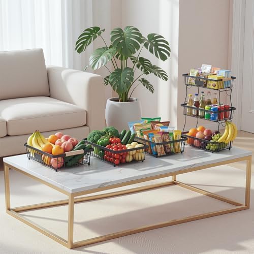 3 Tier Fruit Basket with 2 Banana Hangers, Mesh Basket Fruits Stand Produce Holder Organizer for Onion Potato Bread Snack Veggie Black - Image 6