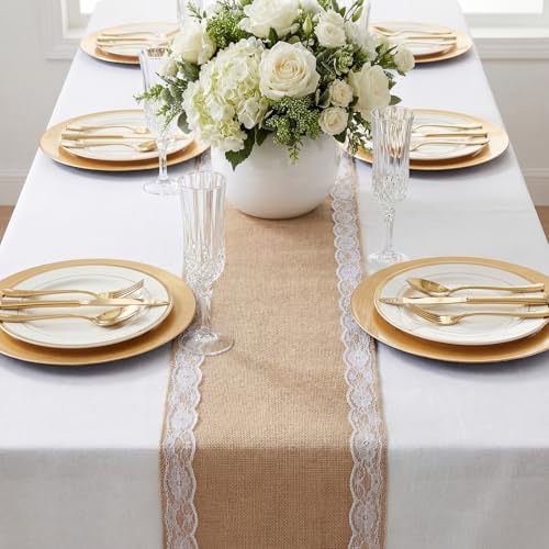 Tatuo 6 Pcs Burlap Table Runners with Lace 12 X 72 Rustic Jute,Lovely - Image 6