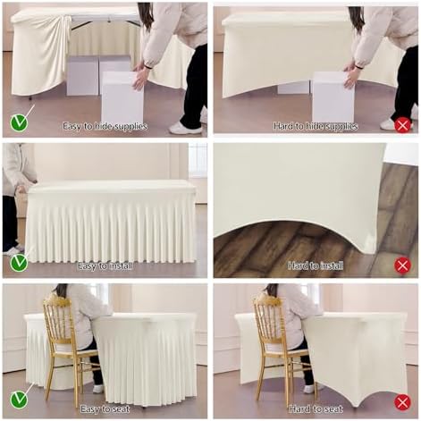 Leegleri 8 Pack Ivory Spandex Table Clothes for 6ft Rectangle Tables, Wrinkle Free Fitted Tablecloths for Parties, Weddings, Banquets, Baby Showers - Image 6