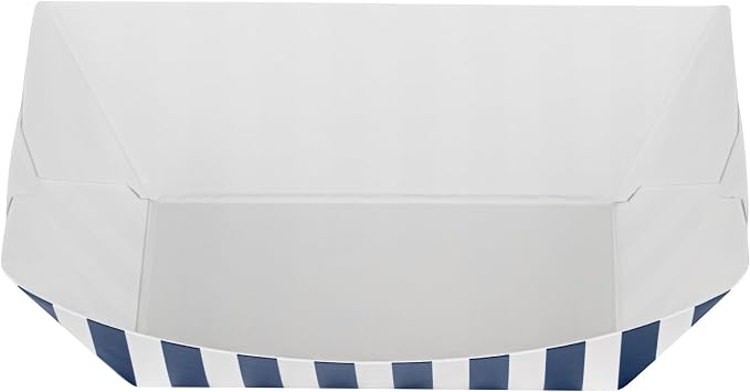 Restaurantware-Bio Tek 6 Ounce Boat Paper Boats, 50 Disposable #40 Food Trays - PE Lining, Durable, 4.88 x 4 x 1.5" Blue And White Striped Paper Food Baskets, For Concession Stands, Picnics, or Fairs - Image 9