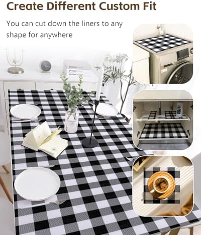 Shelf Drawer Liner for Kitchen Cabinets Non-Adhesive Non-Slip, Hide Stains & Scratches, Strong Grip Thickened Gingham Cabinet Liners for Shelves, Dresser, Cupboard, Pantry, Black/White, 23.6In x 30FT - Image 6