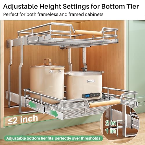 Pull out Cabinet Organizer, 2 Tiers 15"W X 21"D, Heavy Duty Smooth Sliding Under Cabinet Shelves for Pots and Pans, Full-Extension Roll out Drawers, Slide out Organization for Home Kitchen Pantry - Image 6